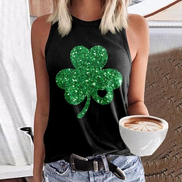 St Patricks Day Lucky Green Clover Shamrock Women Women Flowy Tank 4x - Picture 1 of 7